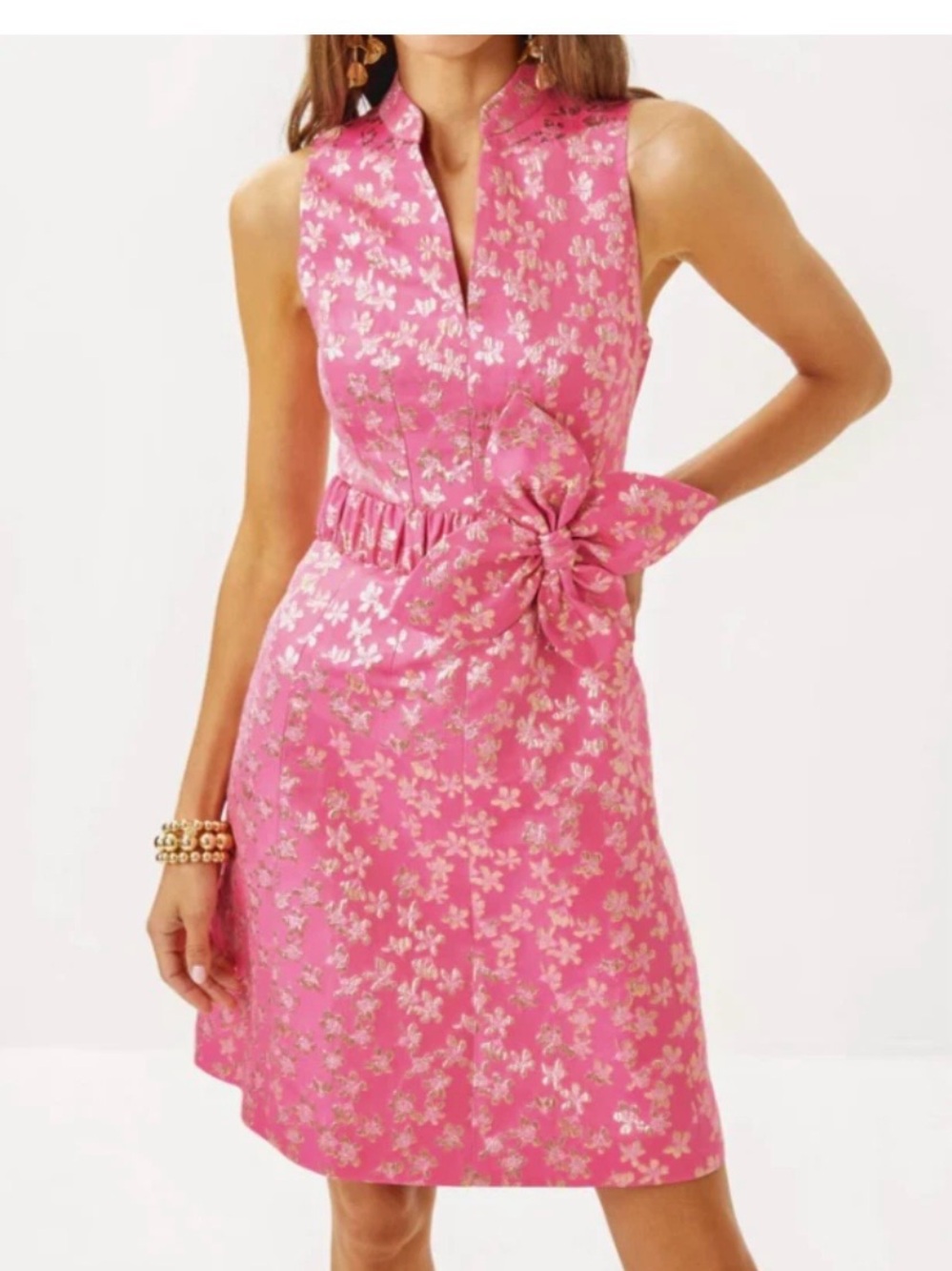 Lilly Pulitzer Tazie Dress in Pink/Ditsy Daisy Metallic Brocade NWT - Size 10